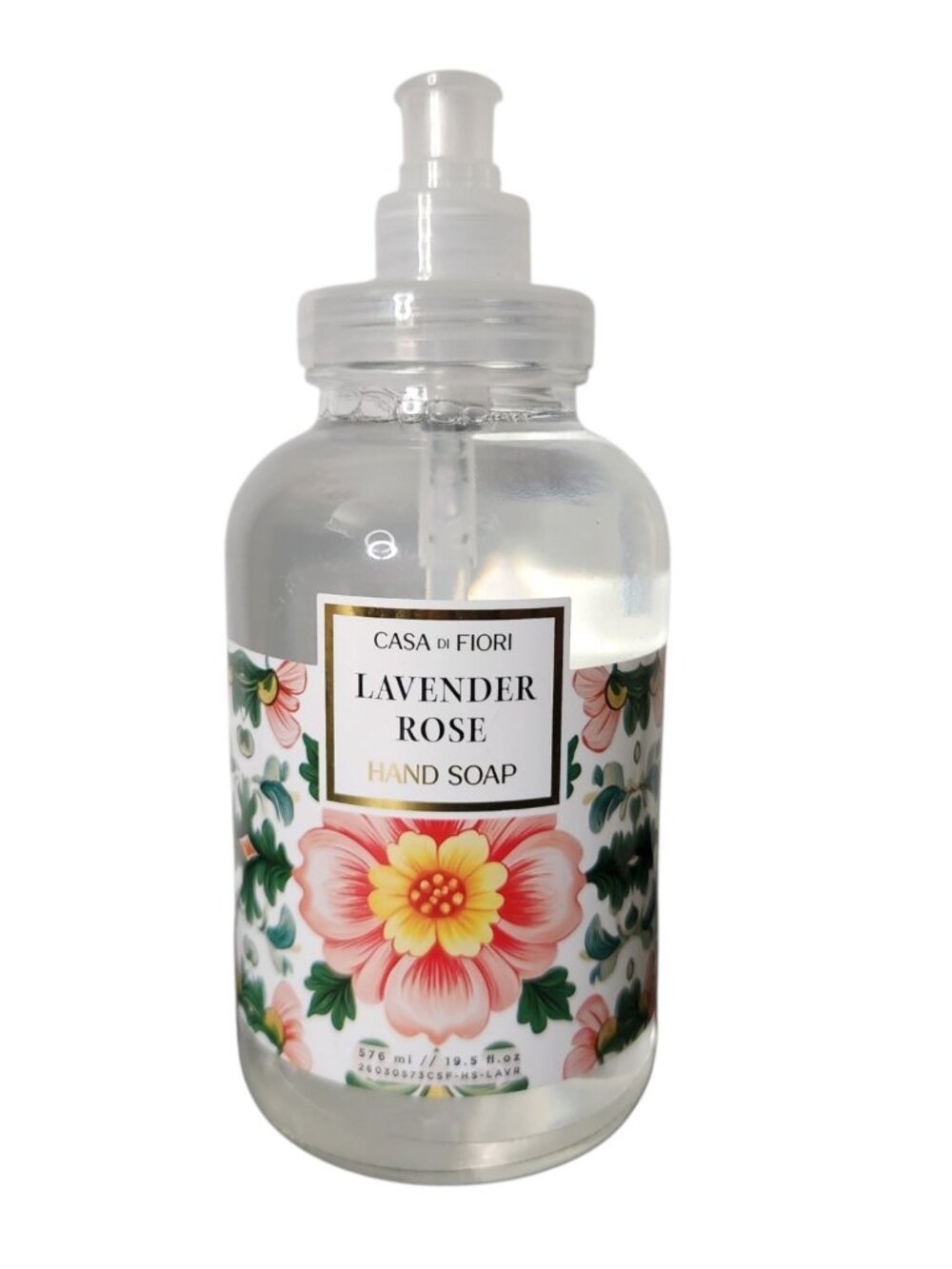 Casa Di Fiori Lavender Rose Liquid Hand Soap Wash 19.5 fl oz Glass Bottle